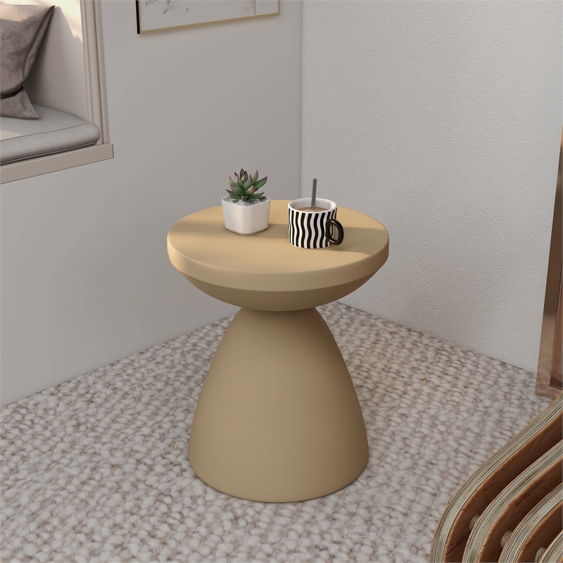 LeisureMod Fiberstone Side Table Round End Table Dune Series in Beige