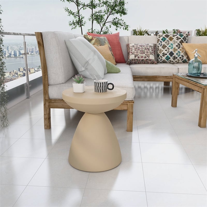 LeisureMod Fiberstone Side Table Round End Table Dune Series in Beige