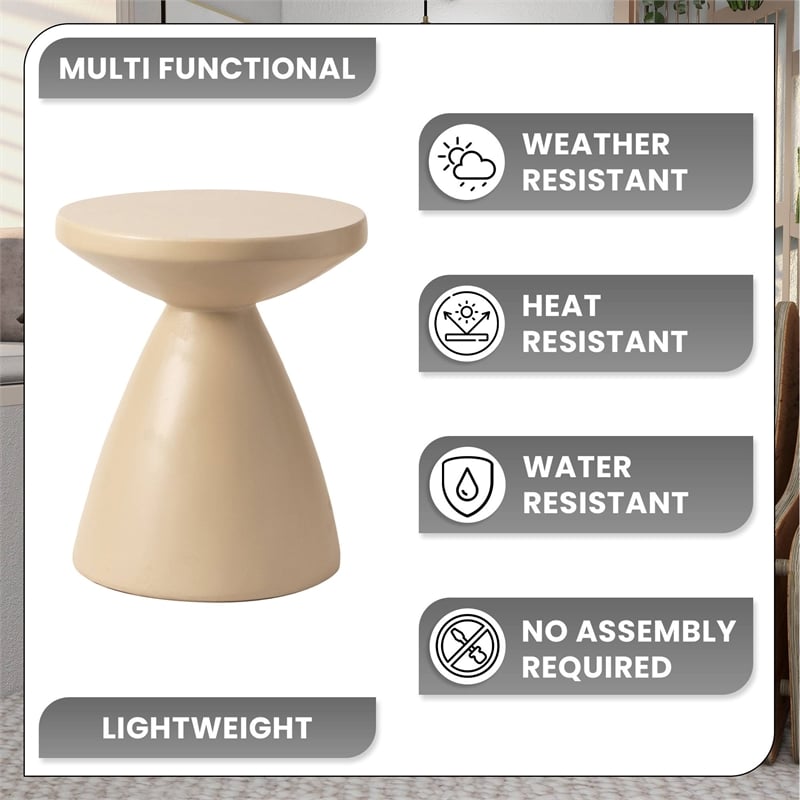LeisureMod Fiberstone Side Table Round End Table Dune Series in Beige