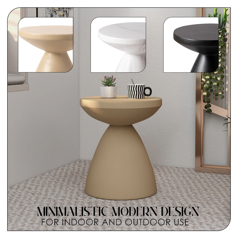 LeisureMod Fiberstone Side Table Round End Table Dune Series in Beige