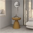 LeisureMod Round Side Table in Fiberstone Pedestal Base Isle Series in Brown