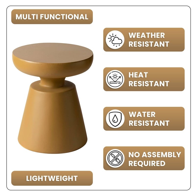LeisureMod Round Side Table in Fiberstone Pedestal Base Isle Series in Brown