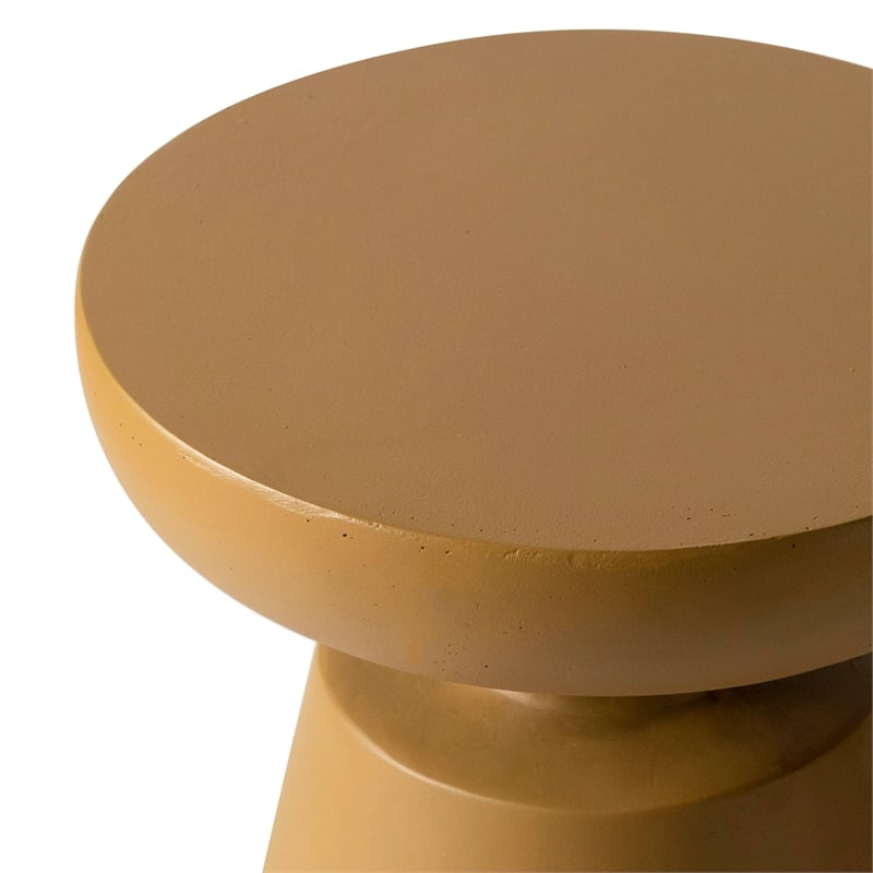 LeisureMod Round Side Table in Fiberstone Pedestal Base Isle Series in Brown