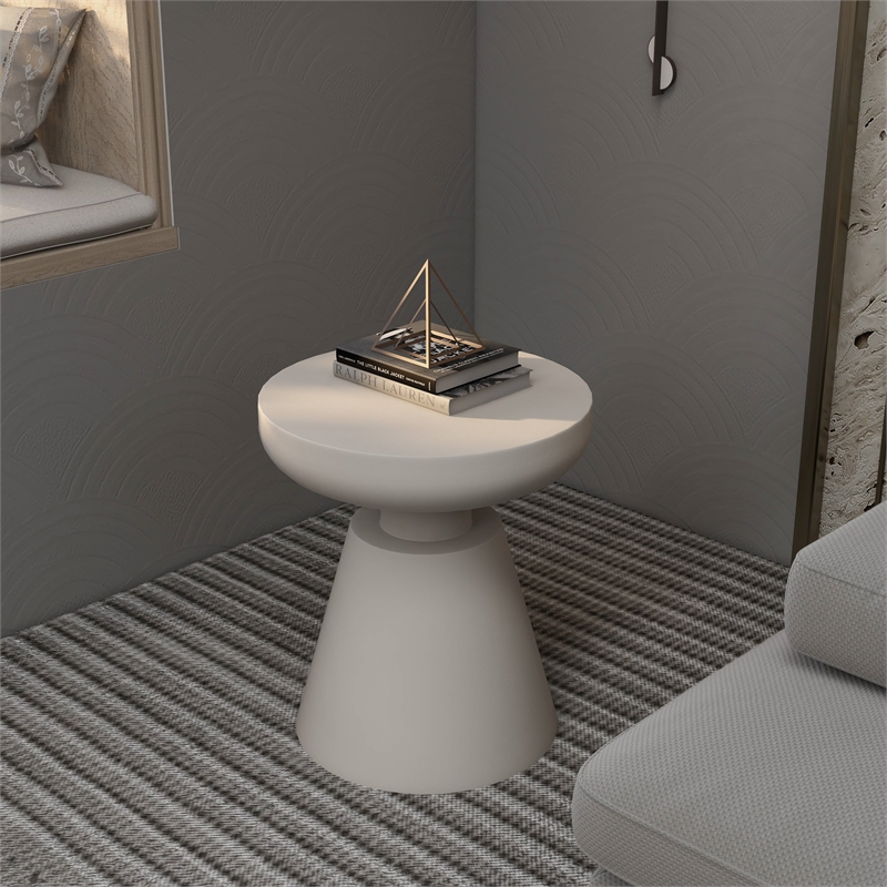 LeisureMod Round Side Table in Fiberstone Pedestal Base Isle Series in Cream