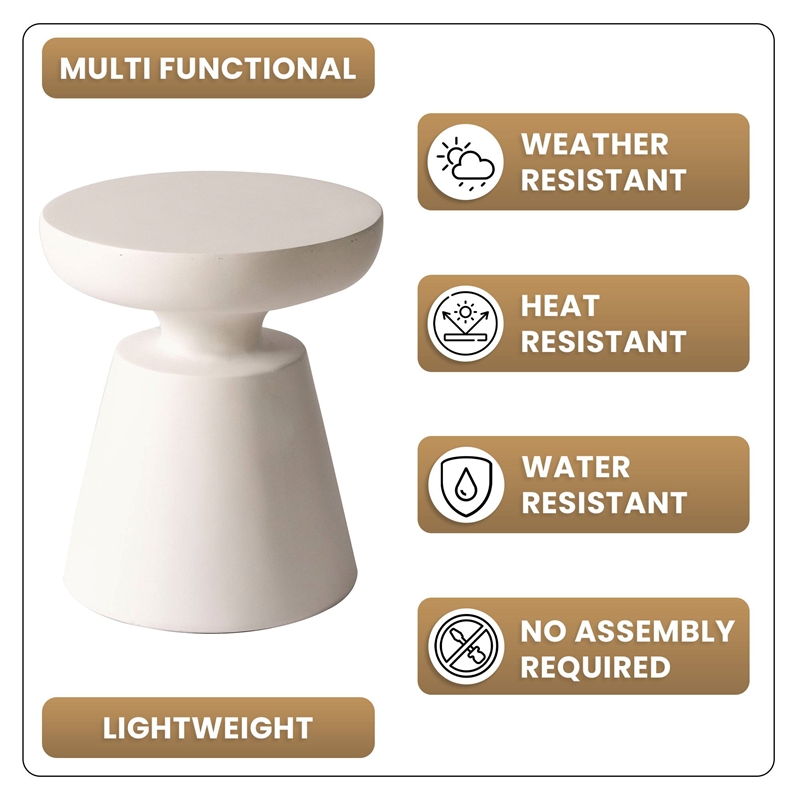 LeisureMod Round Side Table in Fiberstone Pedestal Base Isle Series in Cream