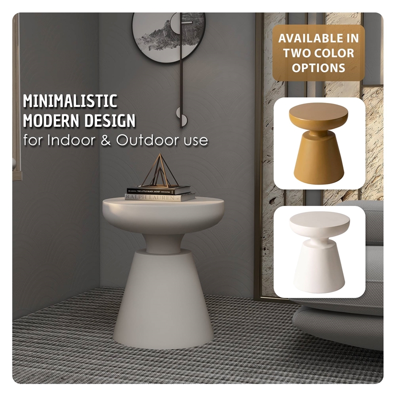 LeisureMod Round Side Table in Fiberstone Pedestal Base Isle Series in Cream