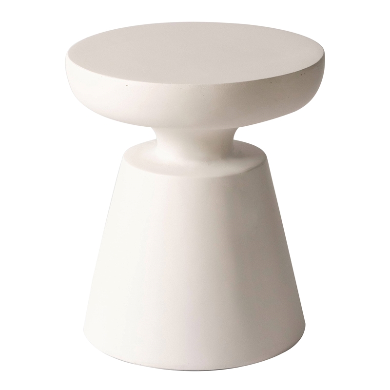 LeisureMod Round Side Table in Fiberstone Pedestal Base Isle Series in Cream