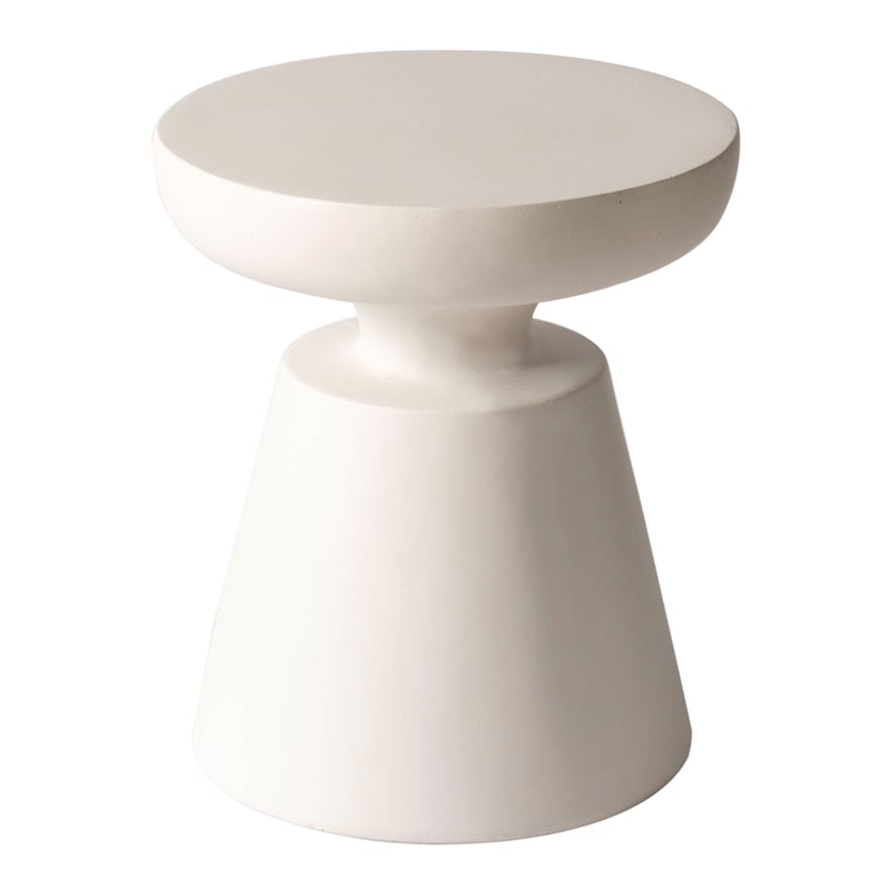 LeisureMod Round Side Table in Fiberstone Pedestal Base Isle Series in Cream