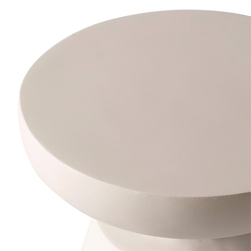 LeisureMod Round Side Table in Fiberstone Pedestal Base Isle Series in Cream