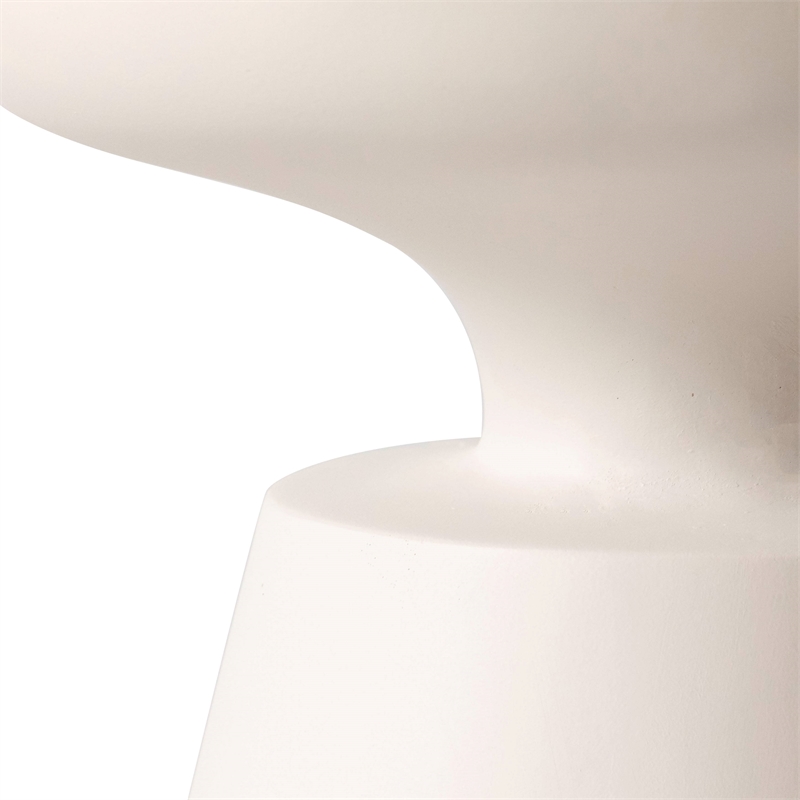 LeisureMod Round Side Table in Fiberstone Pedestal Base Isle Series in Cream