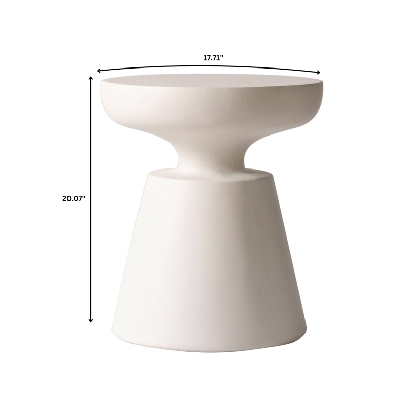 LeisureMod Round Side Table in Fiberstone Pedestal Base Isle Series in Cream