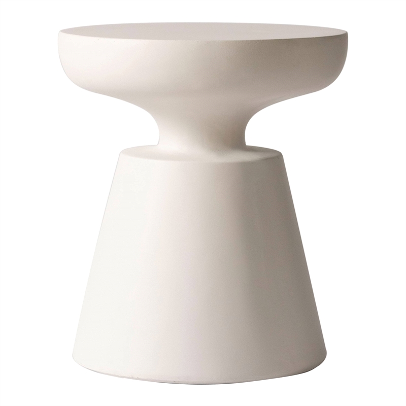 LeisureMod Round Side Table in Fiberstone Pedestal Base Isle Series in Cream