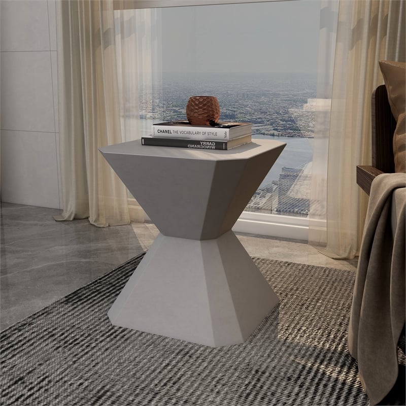 LeisureMod Fiberstone Side Table Hourglass Design Azure Series in Gray
