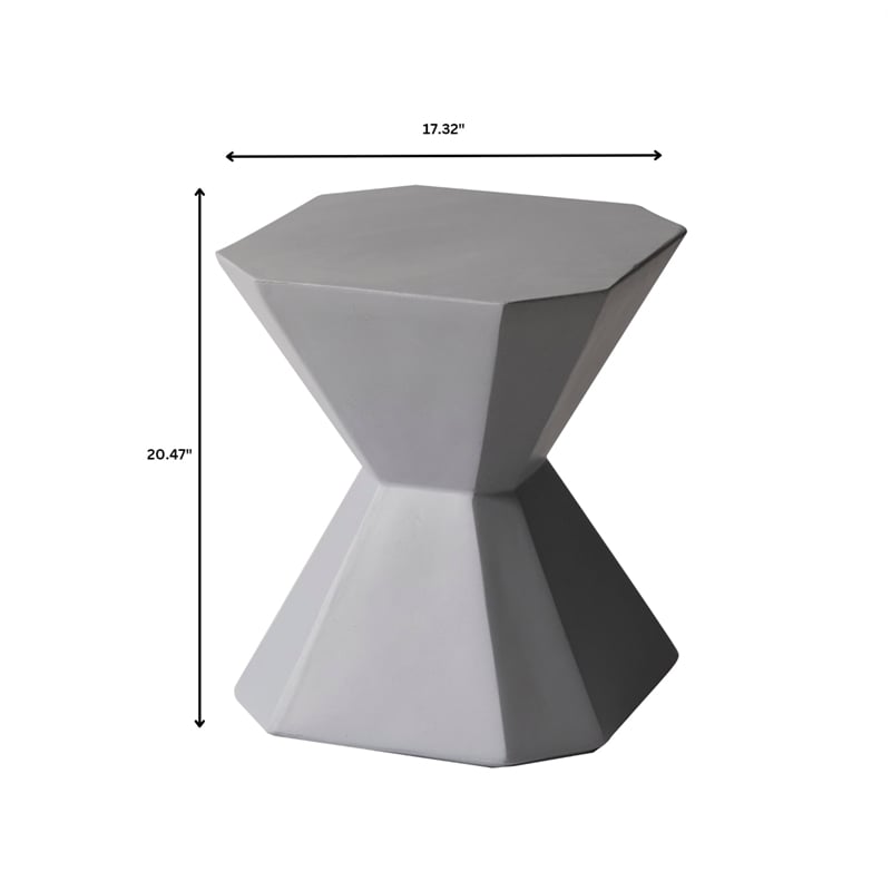 LeisureMod Fiberstone Side Table Hourglass Design Azure Series in Gray