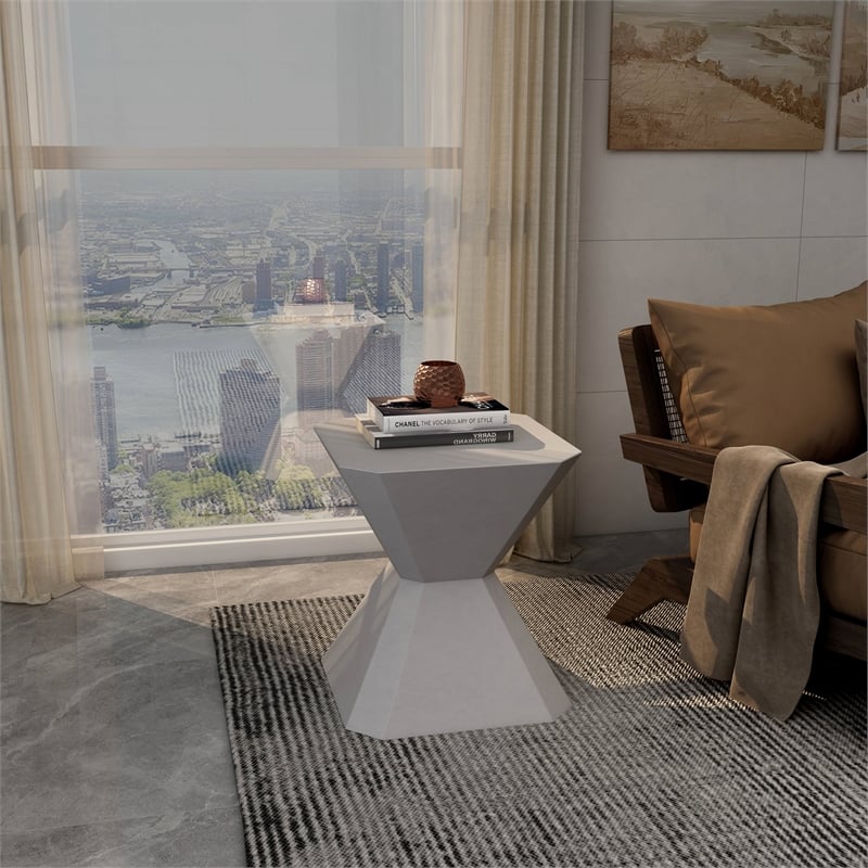 LeisureMod Fiberstone Side Table Hourglass Design Azure Series in Gray