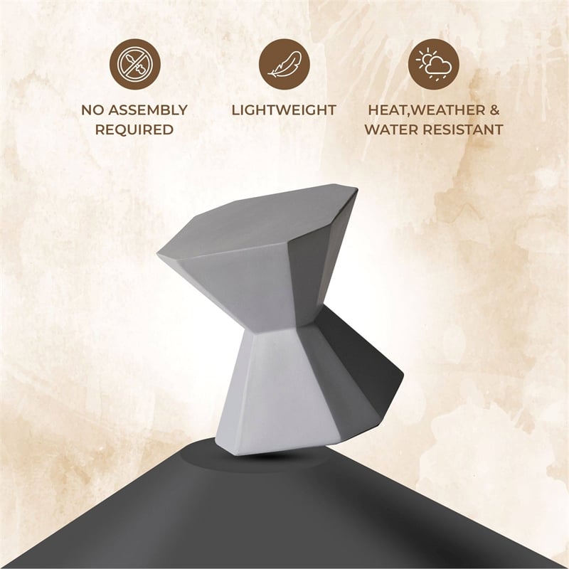 LeisureMod Fiberstone Side Table Hourglass Design Azure Series in Gray