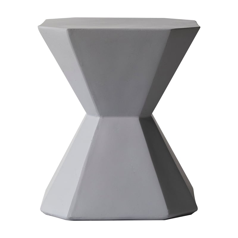 LeisureMod Fiberstone Side Table Hourglass Design Azure Series in Gray