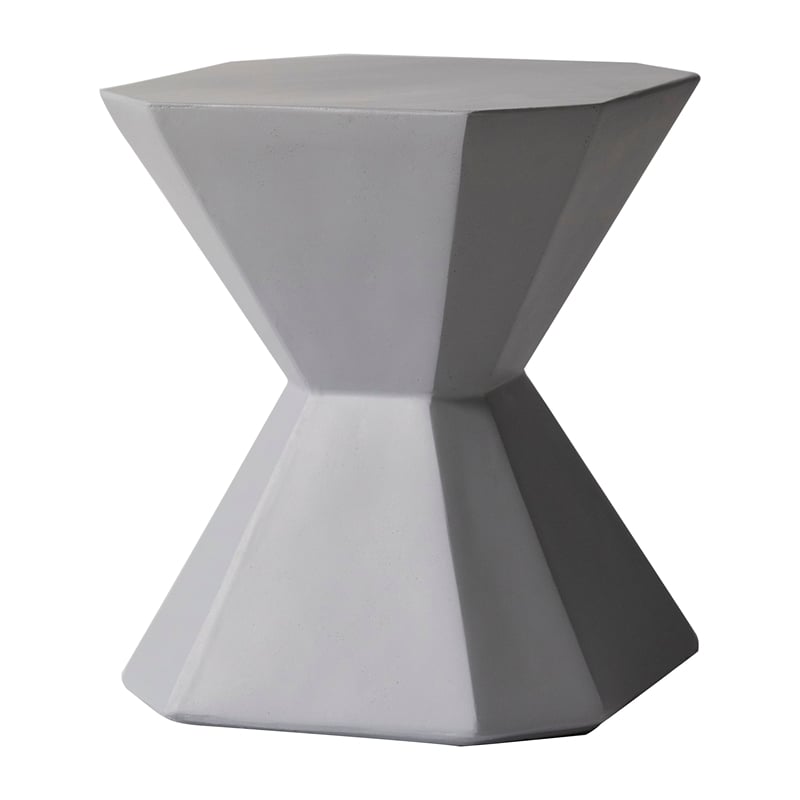 LeisureMod Fiberstone Side Table Hourglass Design Azure Series in Gray