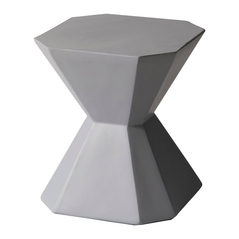 LeisureMod Fiberstone Side Table Hourglass Design Azure Series in Gray