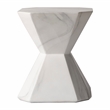 LeisureMod Fiberstone Side Table Hourglass Design Azure Series in Marble White