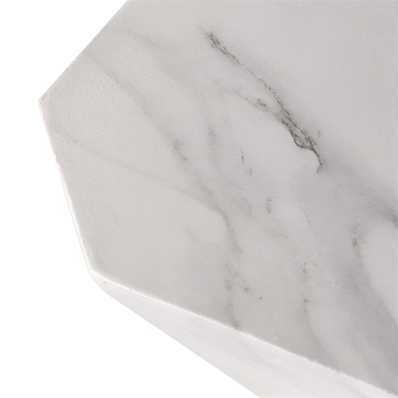 LeisureMod Fiberstone Side Table Hourglass Design Azure Series in Marble White