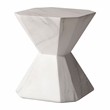 LeisureMod Fiberstone Side Table Hourglass Design Azure Series in Marble White