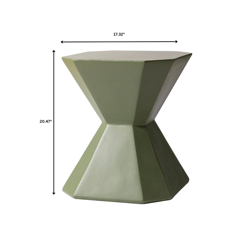 LeisureMod Fiberstone Side Table Hourglass Design Azure Series in Olive Green