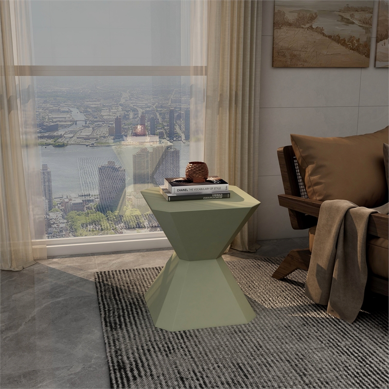 LeisureMod Fiberstone Side Table Hourglass Design Azure Series in Olive Green