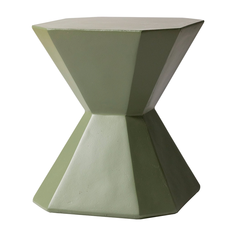 LeisureMod Fiberstone Side Table Hourglass Design Azure Series in Olive Green