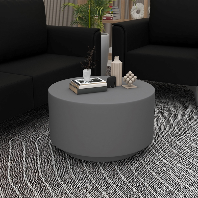 LeisureMod Side Table in Fiberstone Round End Table Terra Series in Gray