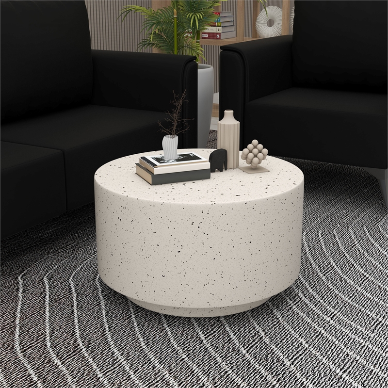 LeisureMod Side Table in Fiberstone Round End Table Terra Series in White