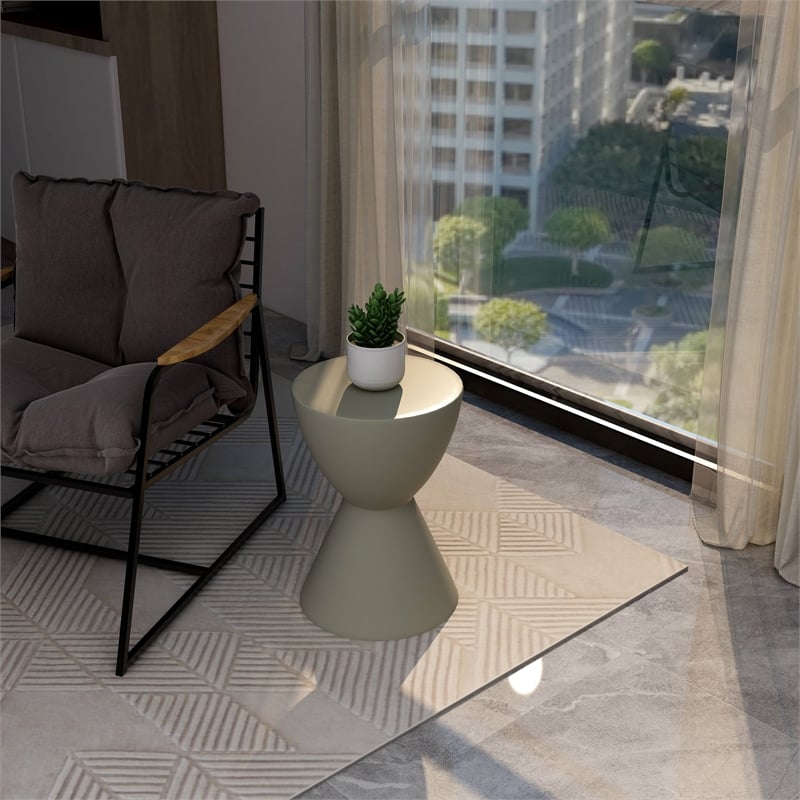 LeisureMod Side Table in Fiberstone Round End Table Loft Series in Moss Gray