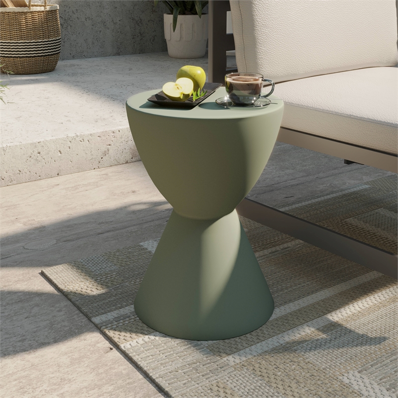 LeisureMod Side Table in Fiberstone Round End Table Loft Series in Moss Gray