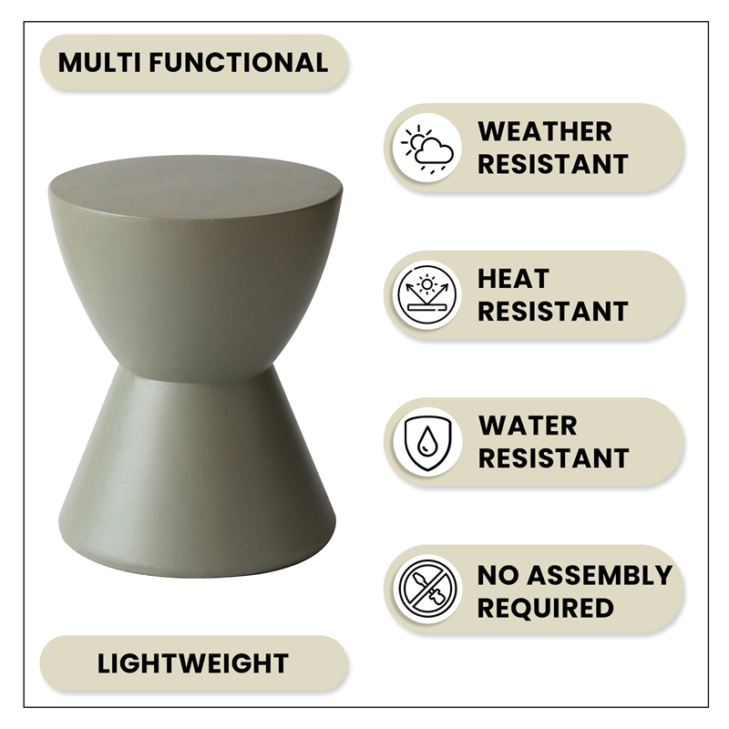 LeisureMod Side Table in Fiberstone Round End Table Loft Series in Moss Gray