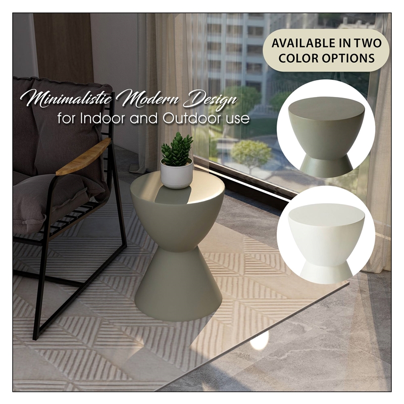 LeisureMod Side Table in Fiberstone Round End Table Loft Series in Moss Gray