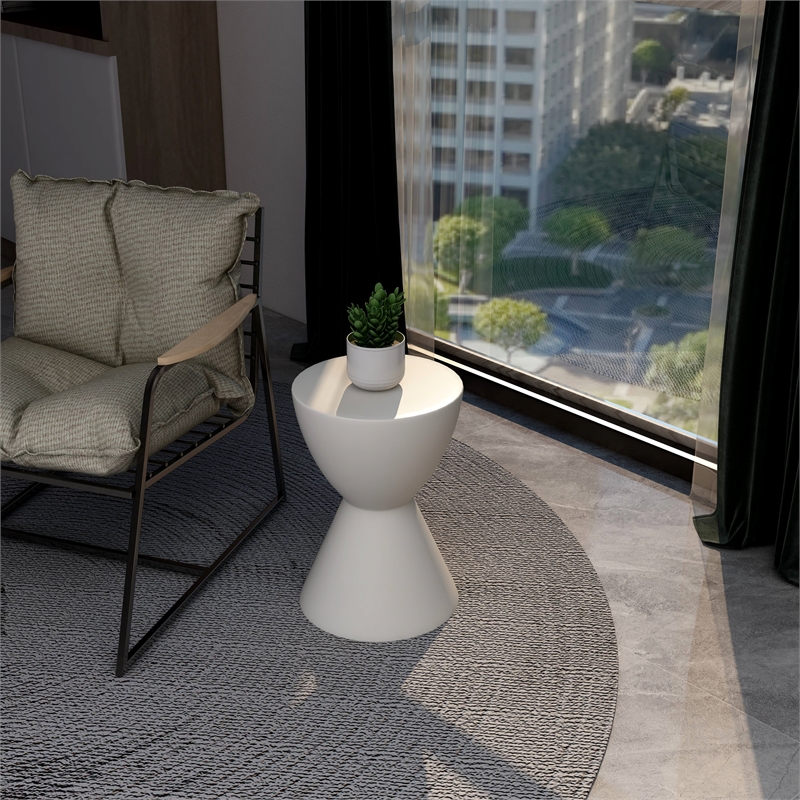 LeisureMod Side Table in Fiberstone Round End Table Loft Series in White