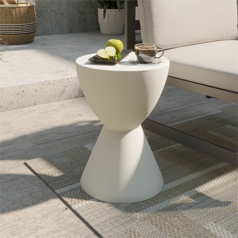 LeisureMod Side Table in Fiberstone Round End Table Loft Series in White