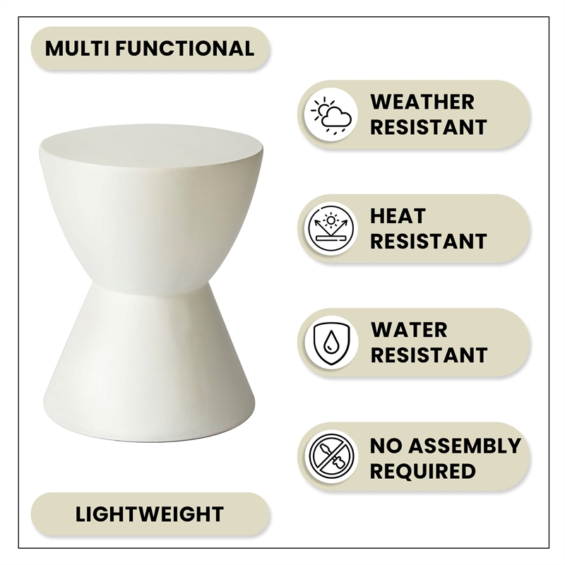 LeisureMod Side Table in Fiberstone Round End Table Loft Series in White
