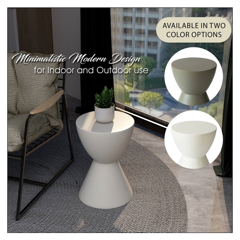 LeisureMod Side Table in Fiberstone Round End Table Loft Series in White