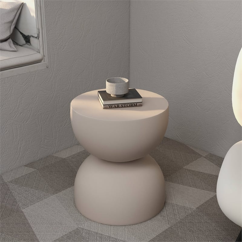 LeisureMod Round Side Table in Fiberstone End Table Sage Series in Beige