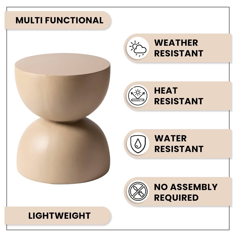 LeisureMod Round Side Table in Fiberstone End Table Sage Series in Beige