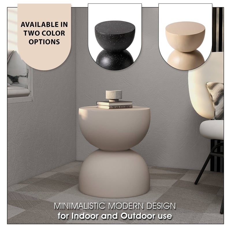 LeisureMod Round Side Table in Fiberstone End Table Sage Series in Beige