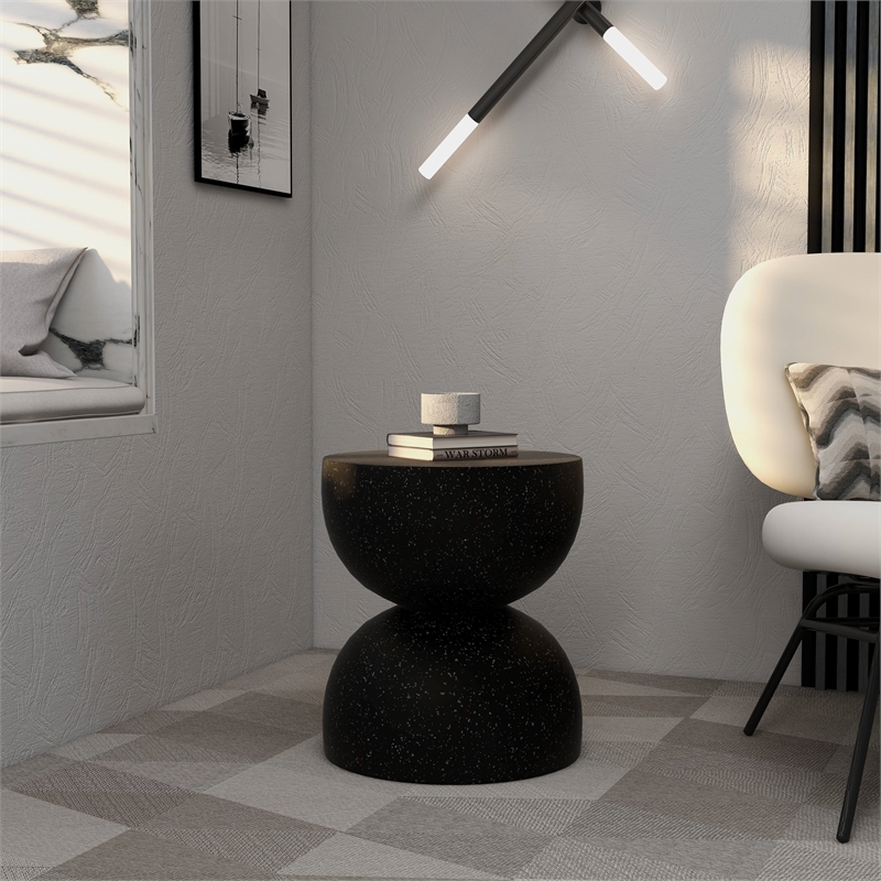 LeisureMod Round Side Table in Fiberstone End Table Sage Series in Black