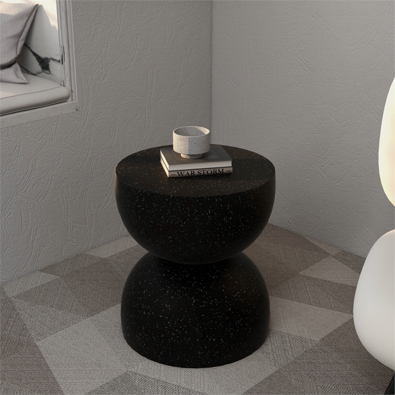 LeisureMod Round Side Table in Fiberstone End Table Sage Series in Black
