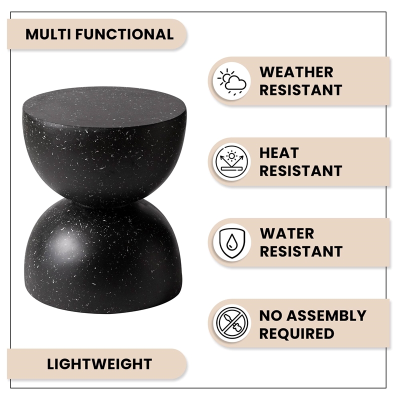 LeisureMod Round Side Table in Fiberstone End Table Sage Series in Black