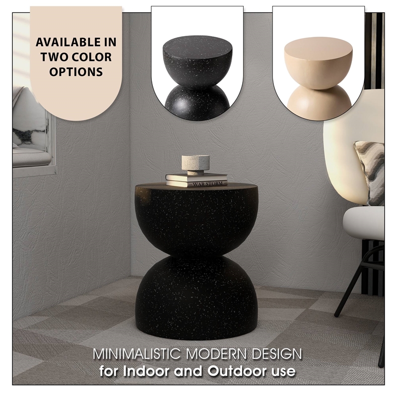 LeisureMod Round Side Table in Fiberstone End Table Sage Series in Black