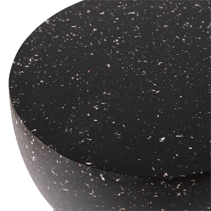 LeisureMod Round Side Table in Fiberstone End Table Sage Series in Black