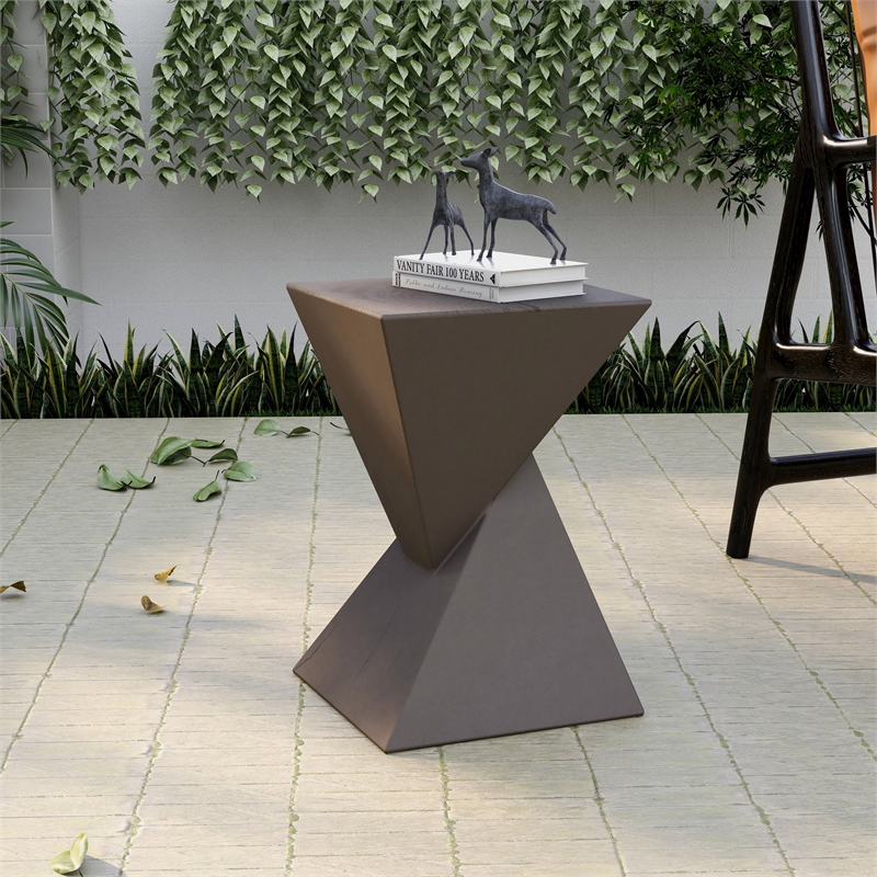 LeisureMod Fiberstone Side Table Square End Table Glint Series in Gray