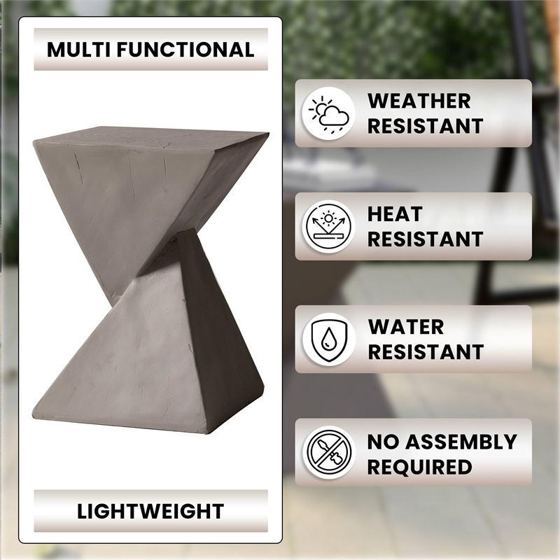 LeisureMod Fiberstone Side Table Square End Table Glint Series in Gray