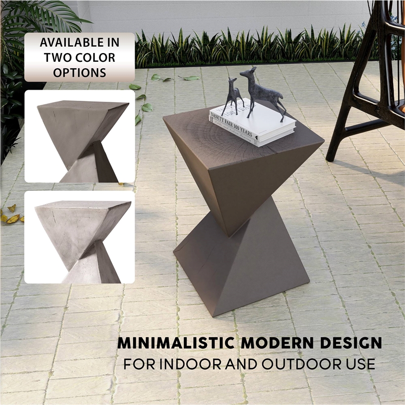 LeisureMod Fiberstone Side Table Square End Table Glint Series in Gray